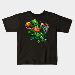 St Patrick's Day Leprechaun Irish Basketball Player Kids T-Shirt